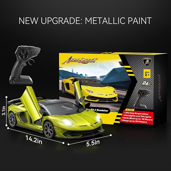 Lamborghini Remote Control Car Officially Licensed 1:14 Lambo RC Car for Boys Girls Birthday Gift Green Toys for 3 4 5 Years Old(Green)