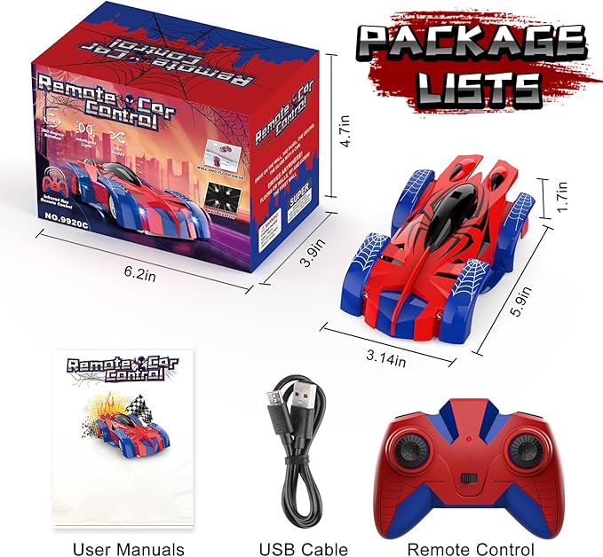 Wall Climbing Remote Control Car 360° Rotating RC Stunt Car with Headlight Rechargeable RC Cars Toys for 3 4 5 6 7 8-12 Year Old Boys Girls Kids