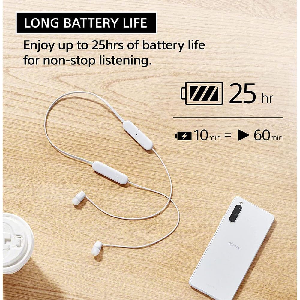 Sony WI-C100 Wireless in-Ear Bluetooth Headphones with Built-in Microphone, White