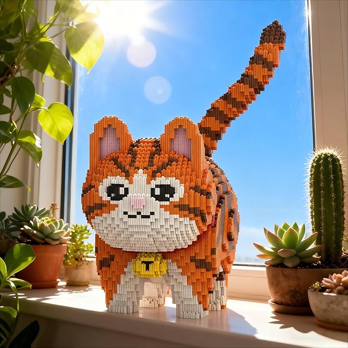 Orange Cat Micro Mini Building Block Sets for Adults No Compatible with Lego 6470PCS Pet Building Toys for Home & Office Decor MOC 3D Creative Model Gifts for Christmas