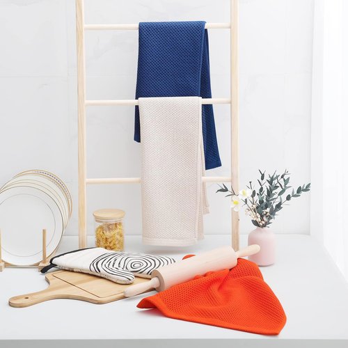 Homaxy 100% Cotton Waffle Weave Kitchen Dish Towels, Ultra Soft Absorbent Quick Drying Cleaning Towel, 13 x 28 Inches, 12-Pack, Navy Blue