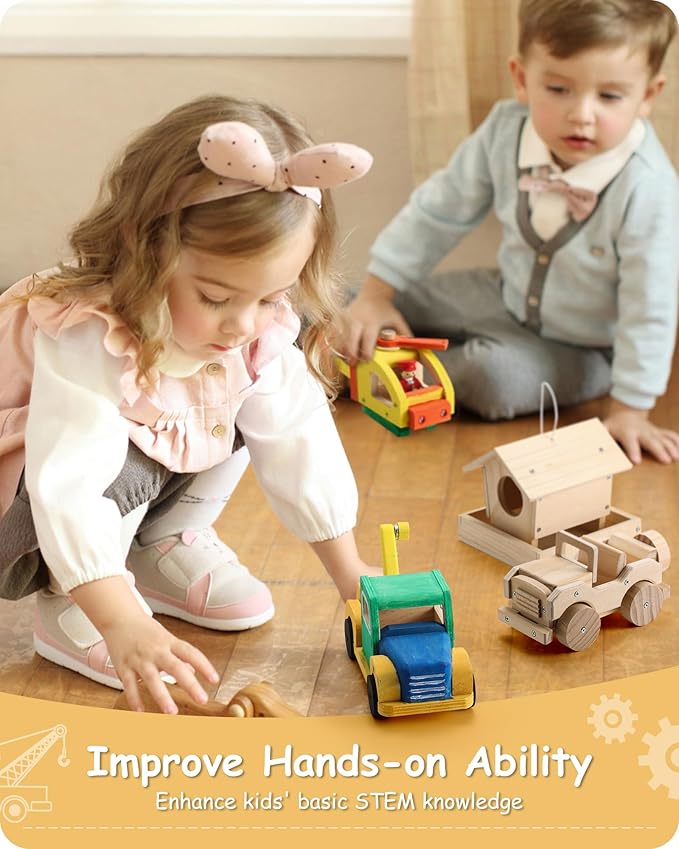 SainSmart Jr. Woodworking Building Kits for Kids with Birdhouse 4-in-1 Kids STEM Projects Set DIY Wood Crafts Assembly Toys with Paints & Brushes for Boys and Girls