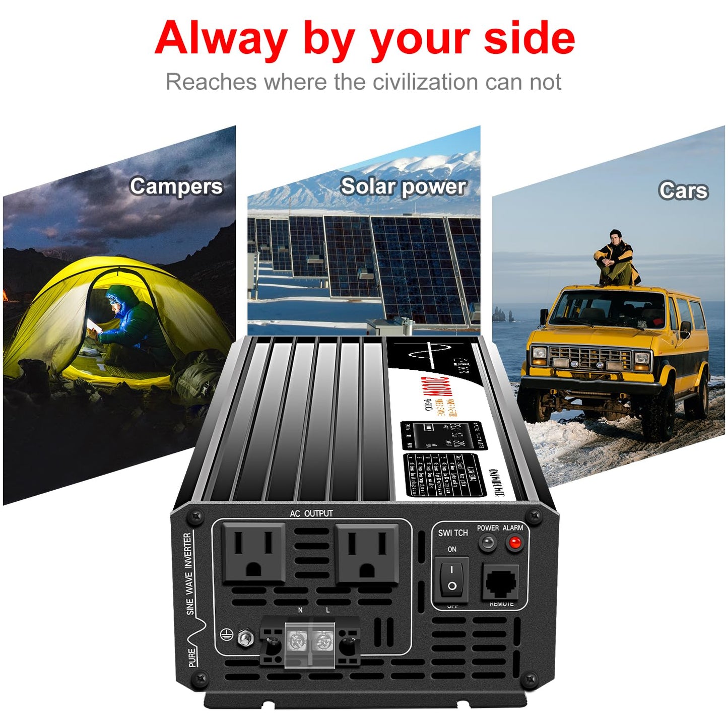 Xijia 2000W Pure Sine Wave Inverter,24V to 120V AC Converter for Home,Solar Systems,Remote and Bluetooth Control for Truck,Camping,with 2 20A AC Socket,Surge Power 4000W
