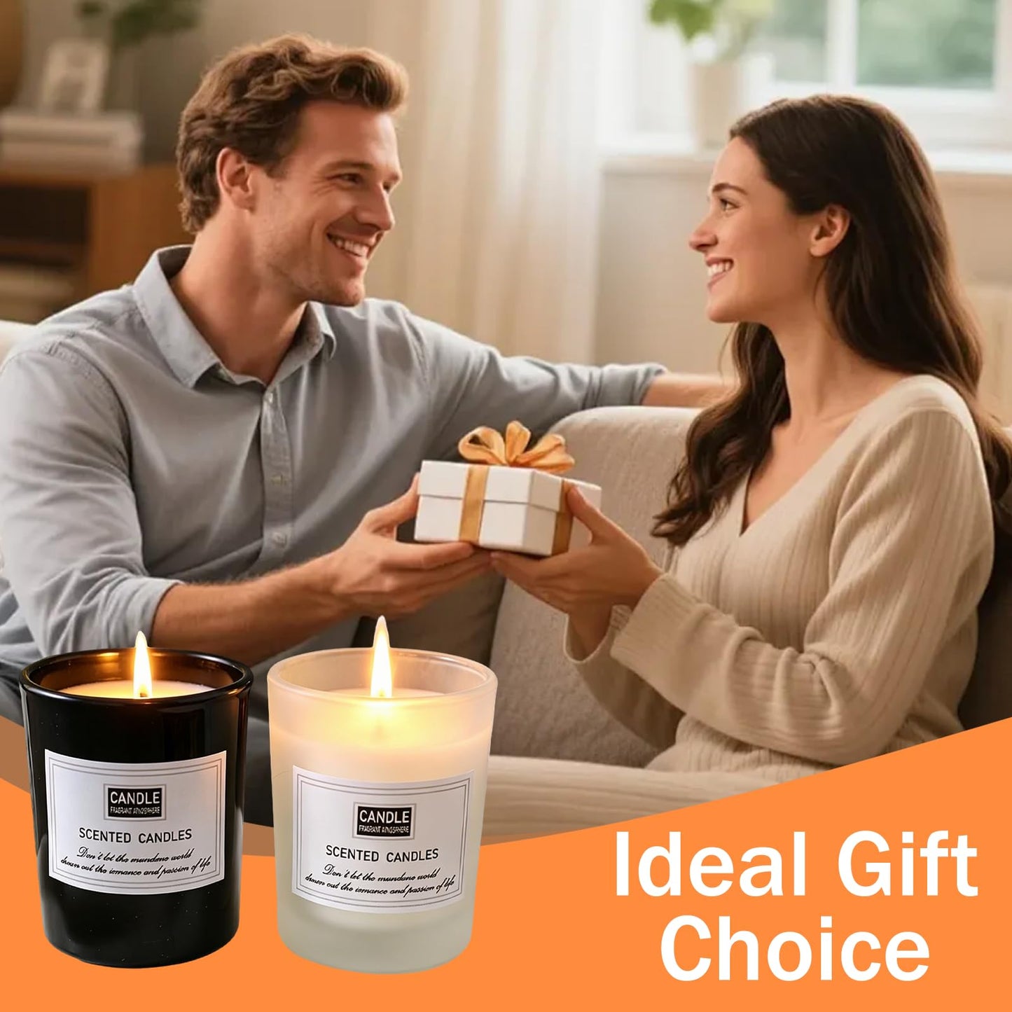 LAMKHOO Handmade Soy Wax Candle Set — Frosted Glass Jar, Smokeless Amber Woods Scent, 2-Pack Black & White, 4.5 Oz