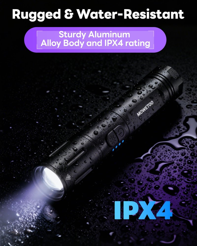 UV Black light Flashlight,Rechargeable 2-in-1 LED White Light Flashlight and BlackLight 395nm, Waterproof, Zoomable, Super Bright LED for Camping, Hiking, Pet Urine Detection, Scorpion Detection