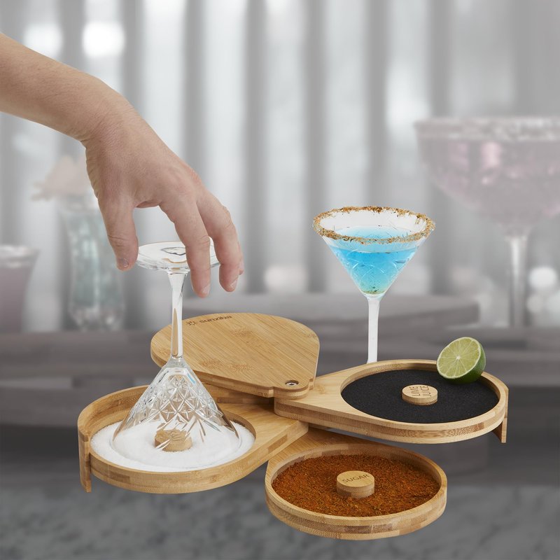 Sunziba Margarita Salt Rimmer Set | 3-Tier Bamboo Salt Rimmer for Cocktails | Bartender Accessories & Home Bar Gift | Complete Margarita Kit