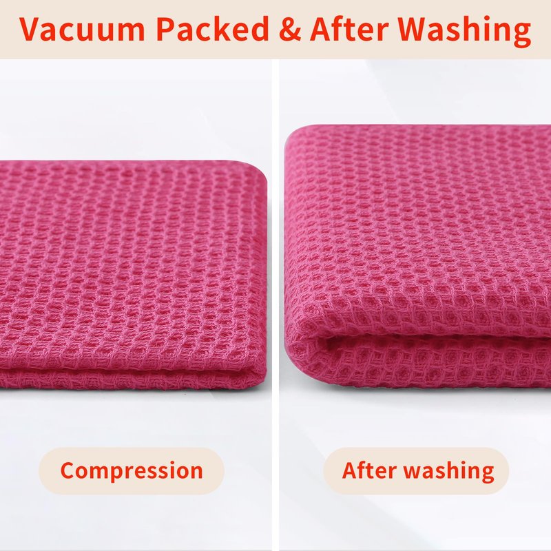 Homaxy 100% Cotton Waffle Weave Kitchen Dish Towels, Ultra Soft Absorbent Quick Drying Cleaning Towel, 13 x 28 Inches, 4-Pack, Hot Pink