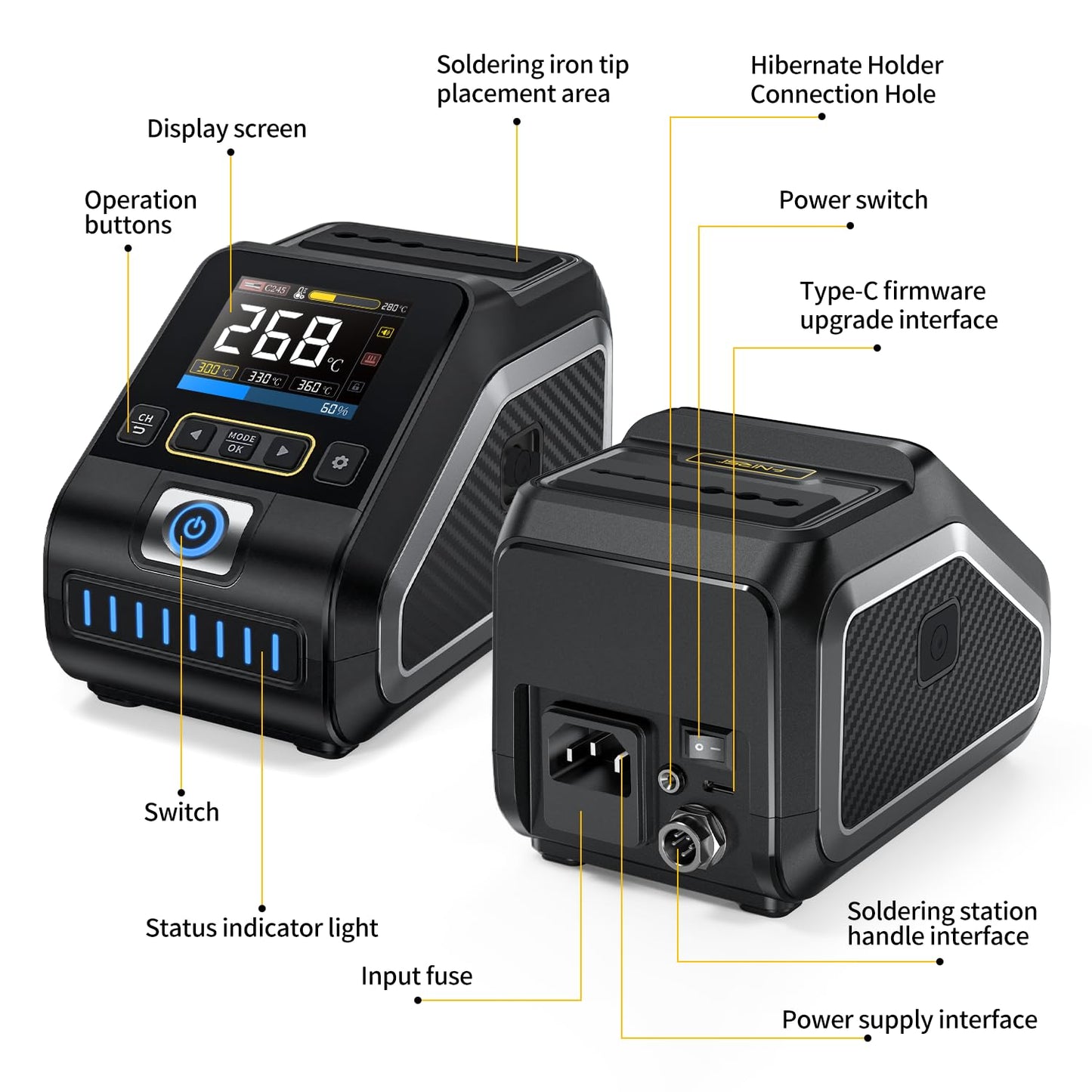 FNIRSI DWS-200 200W 245 Precision Digital Soldering Station Kit with 6 F245 Soldering Iron Tips and 2 Helping Hands, Temp Value & Curve Mode, 3 Temperature Storage, Full-Color Display