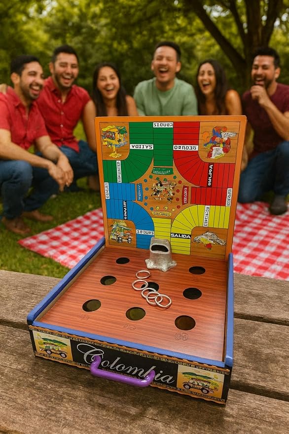 2-in-1 Traditional Colombian Board Game – Sapo (Frog Toss) & Parqués Portable Set with Dice and Pawns – Adult Social Game