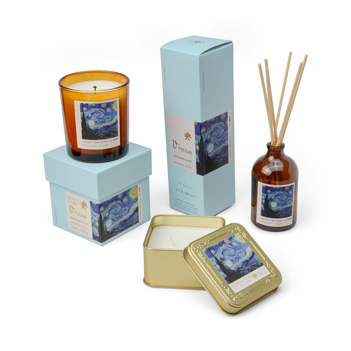 Paddywax Scented Candles Impressionist Van Gogh Luxury Artisan Candle, 6-Ounce, Starry Night/Midnight Cedre