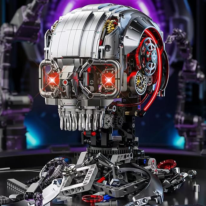 Fangool Mechanical Skeleton Head Building Blocks Set Scary Zombie Themed Skull Action Figure Toy Kit Horror Scene Decoration Kit Halloween Christmas or Birthday Gifts for Friends 1099 Pcs