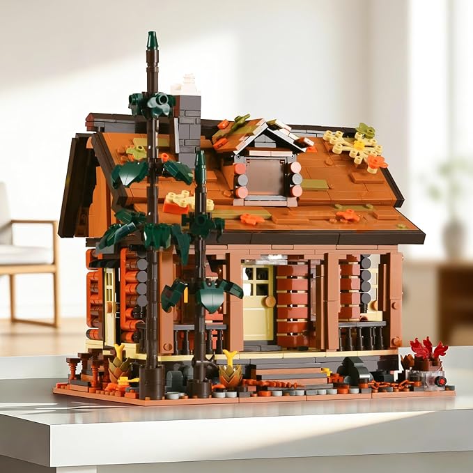Wood Cabin Building Blocks Set for AdultsForest Wooden House Building Toys with LightLog Cabin Construction KitsHome Decor Gifts for Adults and Teen 14+(1969Pcs)
