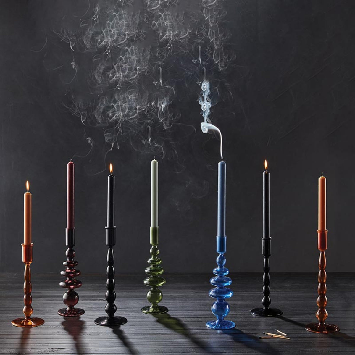 47th & Main Holder for Taper Candle Glass Candlestick Candleholder, Large, Black