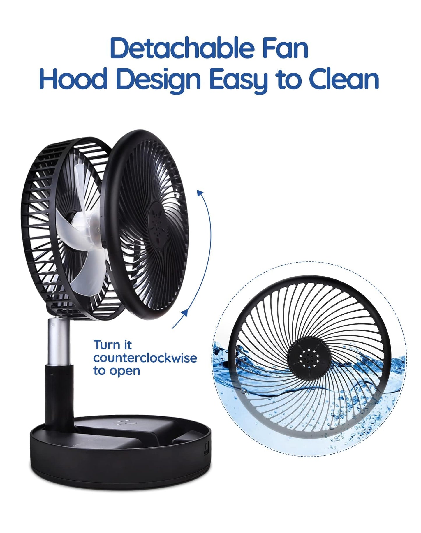 Primevolve Portable Fan,Battery Operated Rechargeable USB Fan with Remote, Foldable Floor Table Desk Pedestal Fan for Bedroom Camping Travel,Black 7.7"