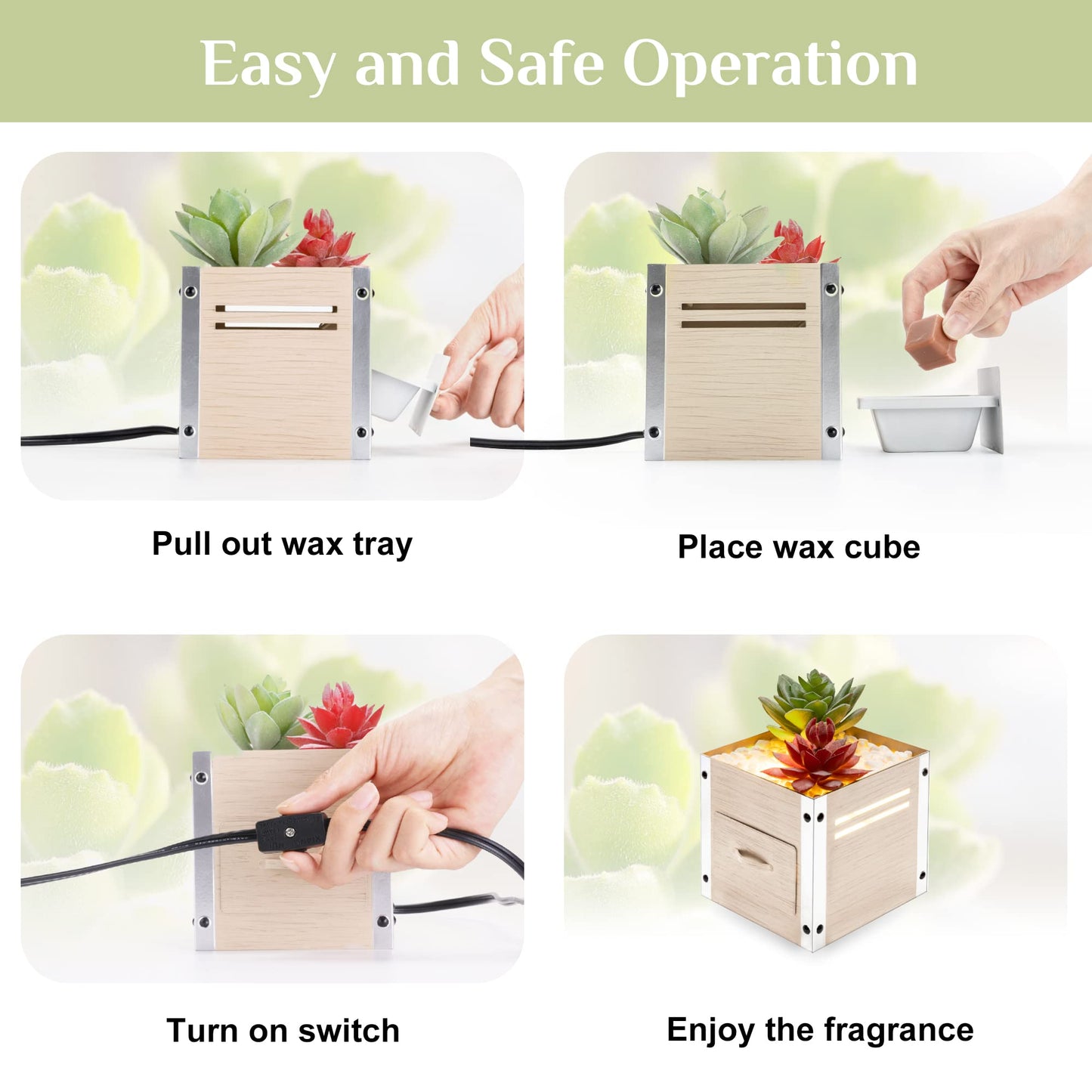 gengxinda GXD Artificial Succulent Plants Wax Melt Warmer, Electric Wax Warmer with Translucent Glass, Flameless Fragrance Warmer for Scented Wax, Home Office Decor & Birthday Gifts for Women