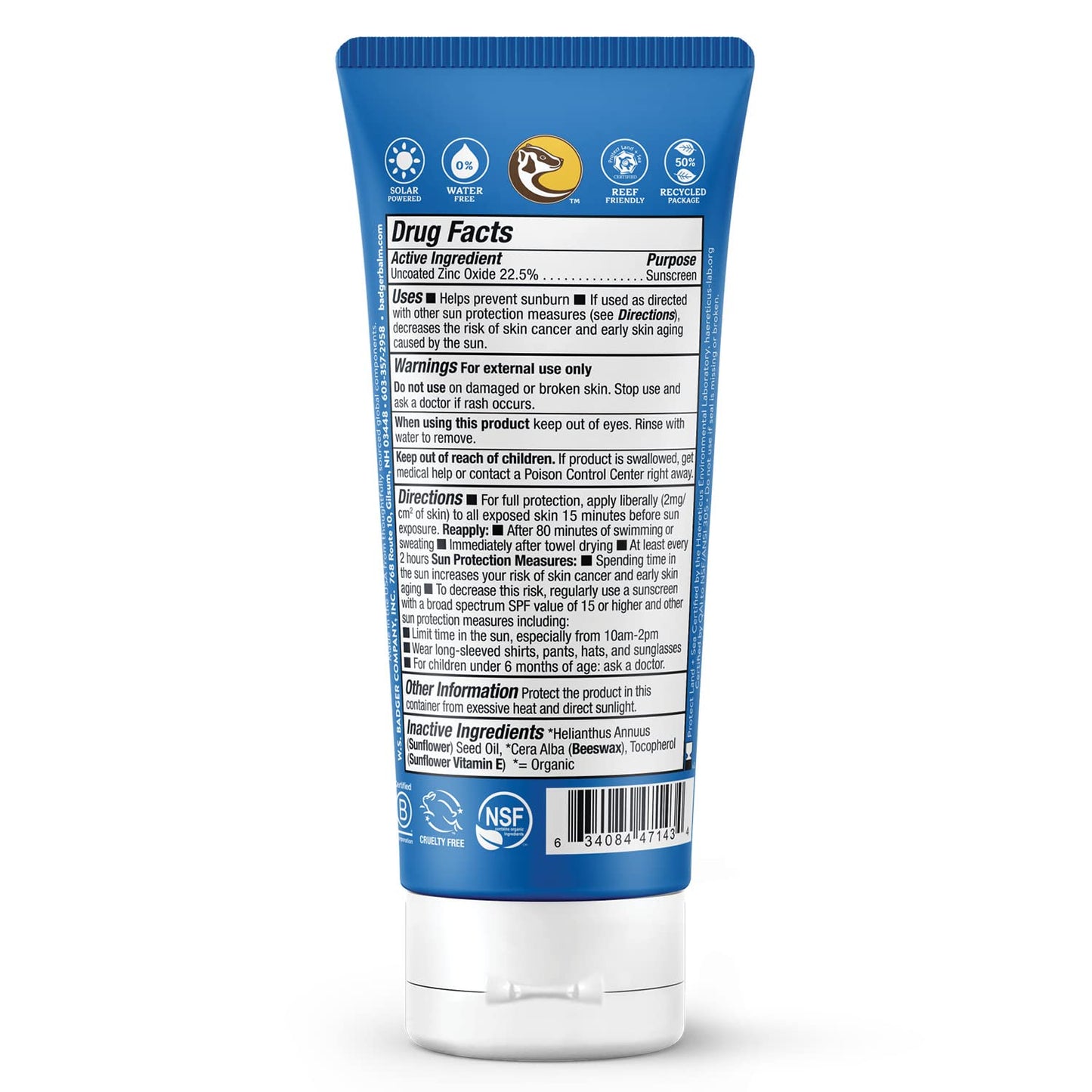 Badger Reef Safe Sunscreen, Unscented SPF 40 Sport Mineral Sunscreen, 98% Organic, Water Resistant Zinc, Approved for Hawaii & Mexico Reefs, 2.9 fl oz