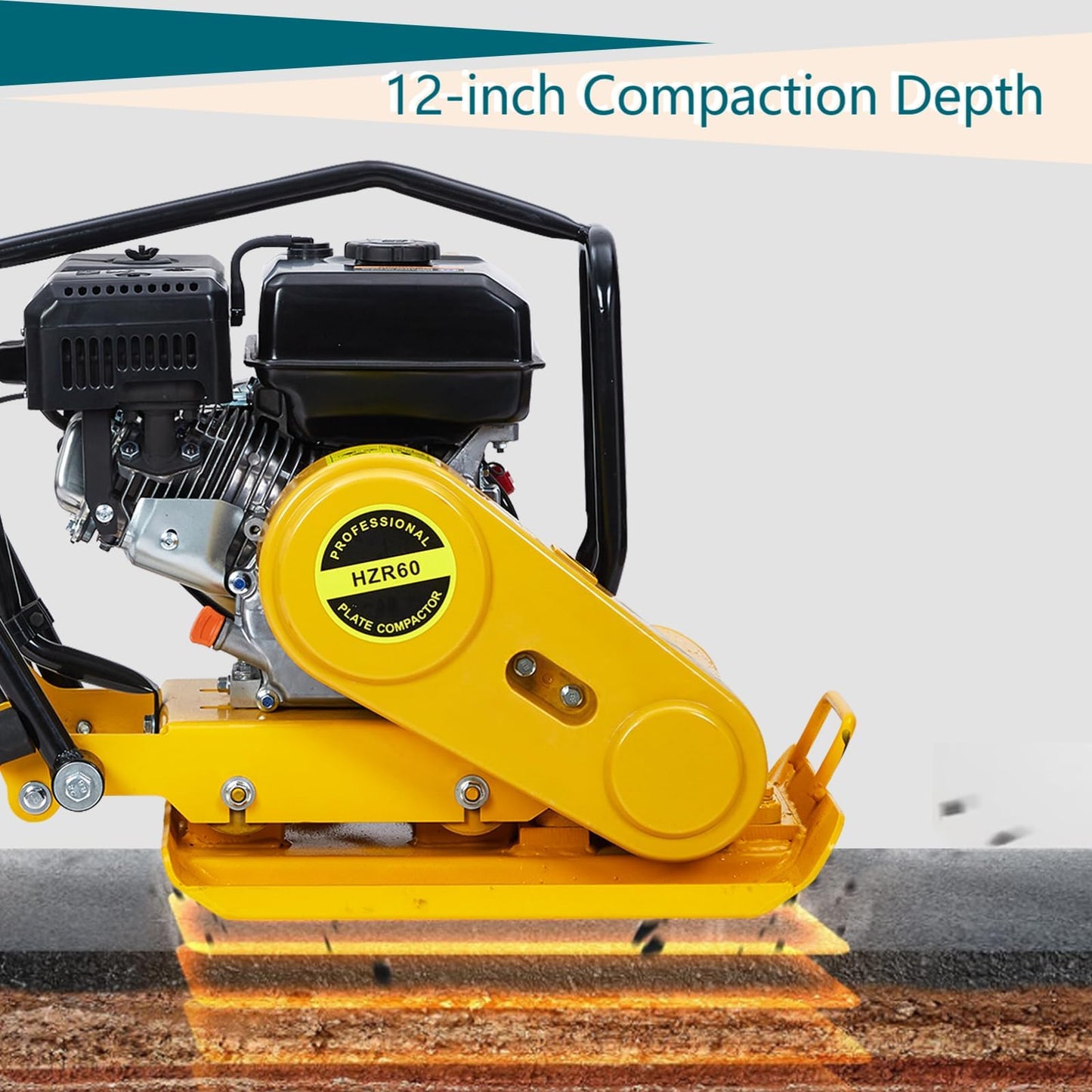 22.1X15.9" Plate Compactor, 7HP 212CC Engine, 5600 VPM, 4200Lbs Force Vibratory Compaction for Landscaping, Professional Ground Compactors for Soil Gravel Asphalt Compaction