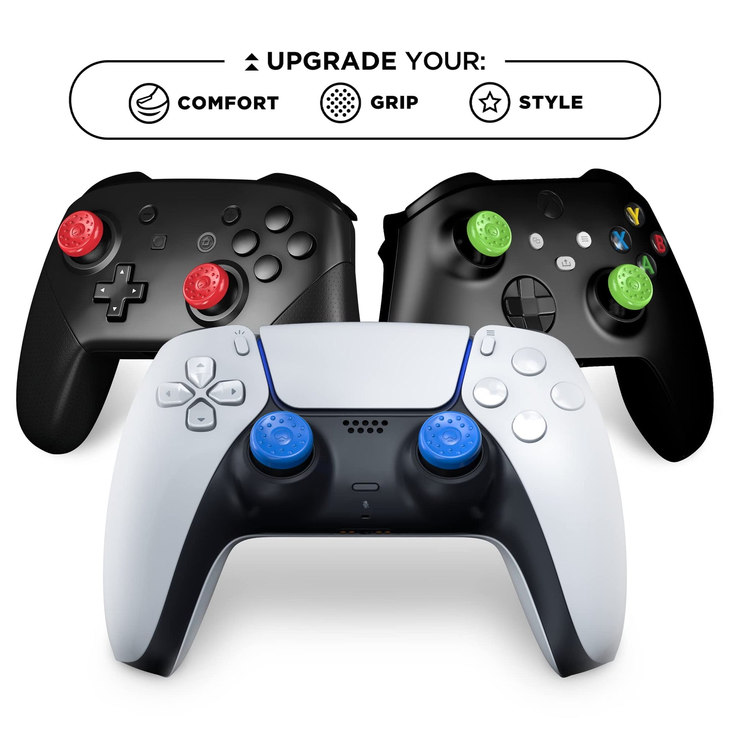 KontrolFreek No-Slip Thumb Grips | Universal Edition for Nintendo Switch Pro, PlayStation 4 (PS4), PlayStation 5 (PS5), Xbox One & Xbox Series X Controller | 8-Pack | Blue/Green/Red/Black