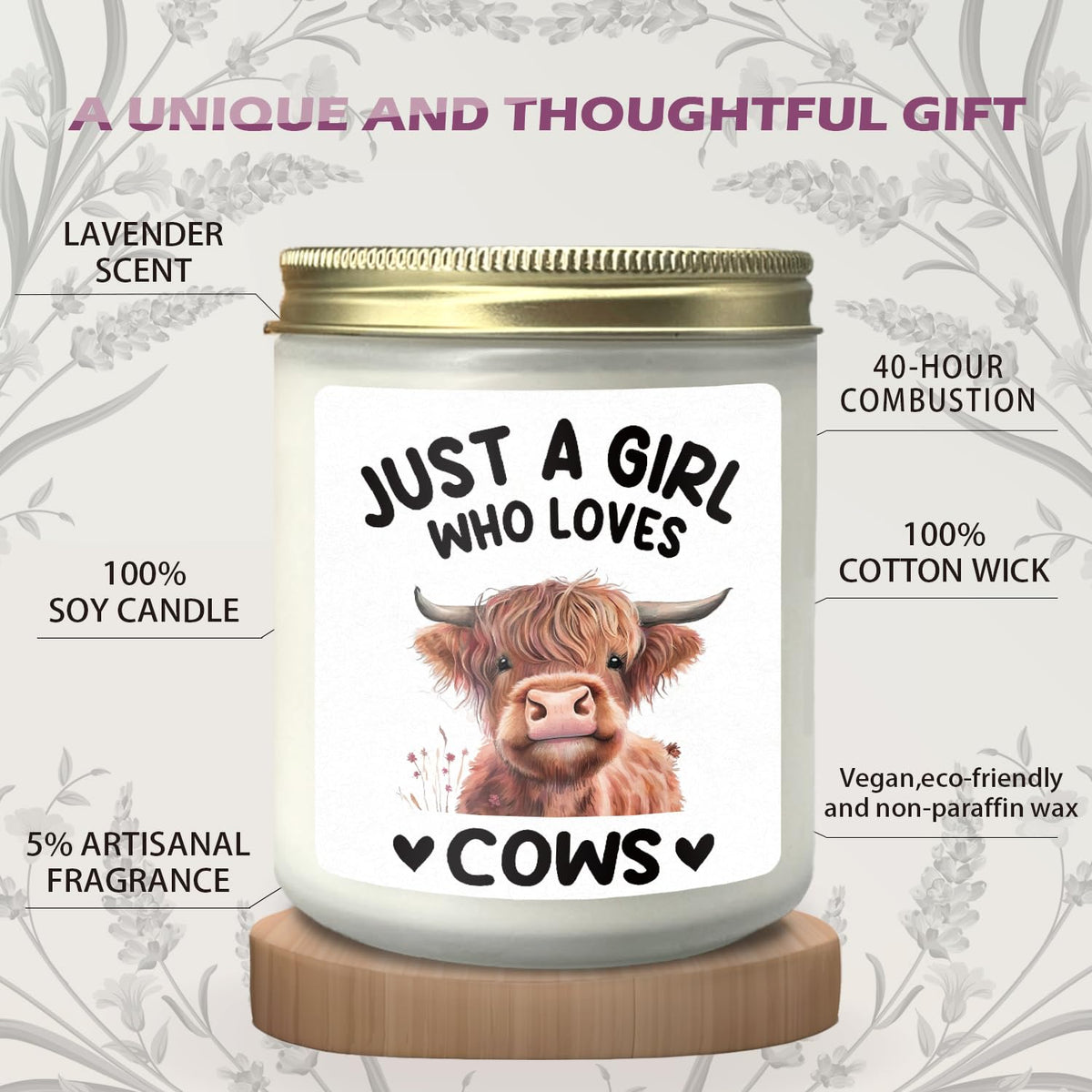 CIOJUNE Highland Cow Candle, Cow Gifts for Women Girls Cows Lovers, Just a Girl Who Loves Cows Lavender Candle, Highland Cow Scented Candles for Home
