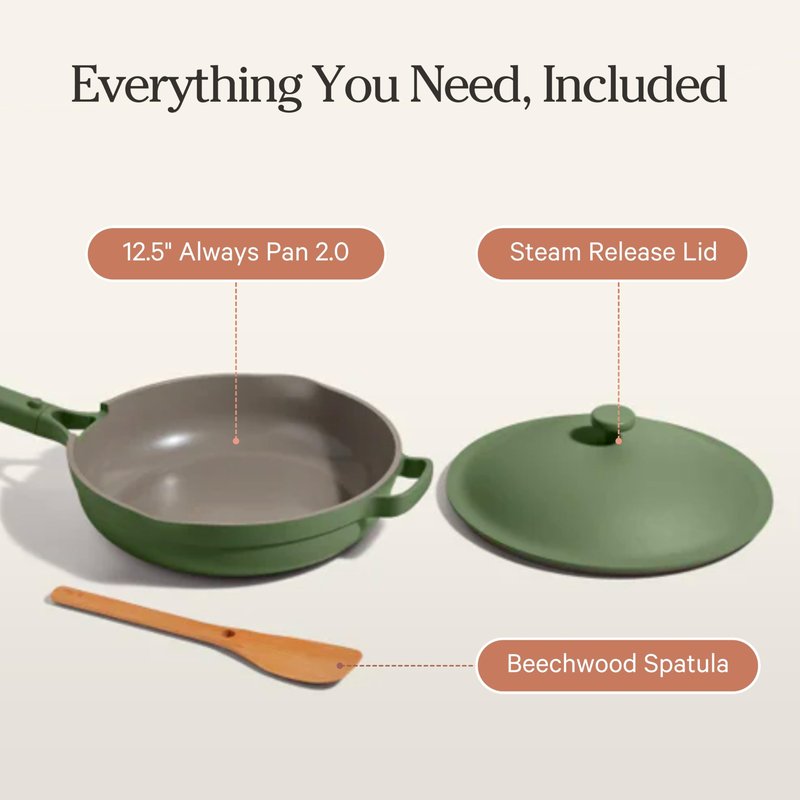 Our Place Large Always Pan | 12.5" Ceramic Pan with Modular Lid & Beechwood Spatula | Patented 10-in-1 Nonstick, Non-Toxic Cookware Made Without PFAS | Induction & Oven-Safe up to 450°F | Sage