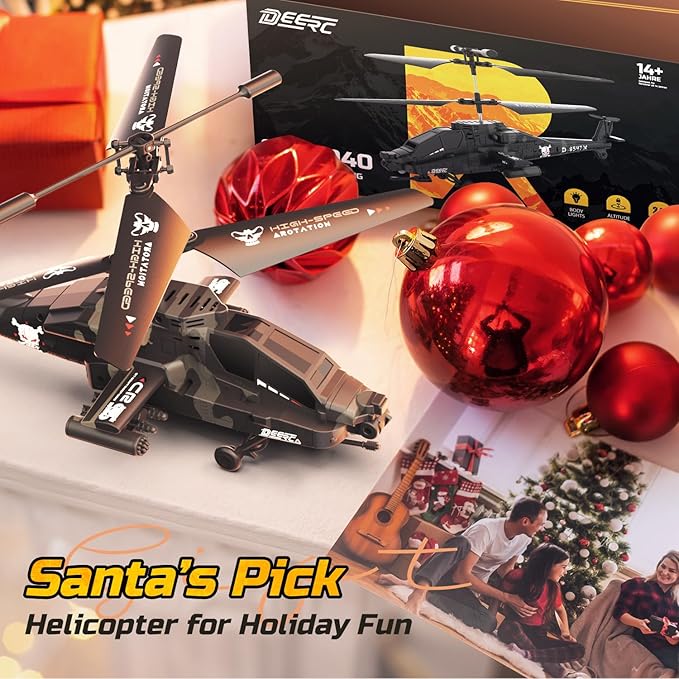 DEERC RC Helicopter RC Plane for Kids and Adults 2.4GHz Remote Control Helicopter 26 Mins Flight Time LED Lights & Altitude Hold 2 Batteries Kids Toy for Ages 8-12