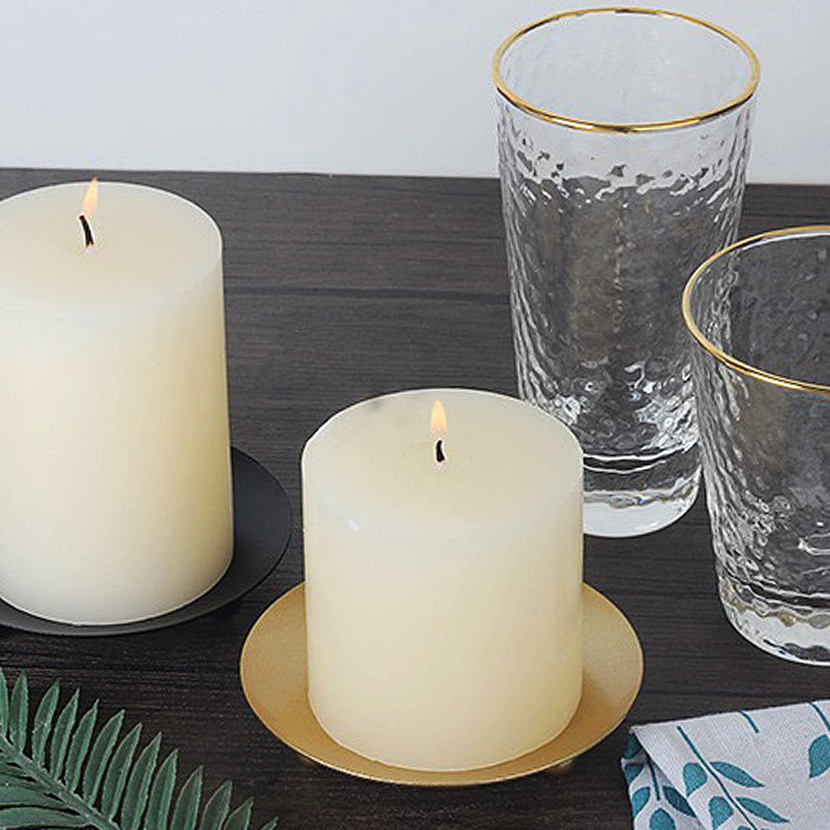 Candle Holder Decorative Iron Plate,Candle Stand for LED & Wax Candles,Spa,Bathroom,Weddings,4.33x0.78inch,Set of 3 (Gold)