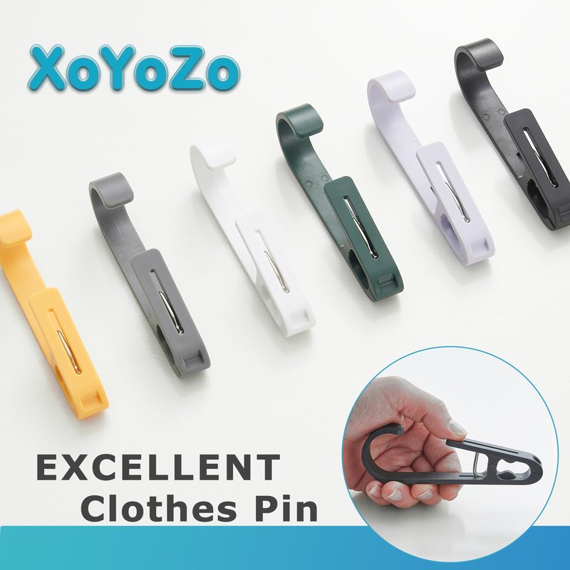 XoYoZo Laundry Hooks with Clips Hanger Closet Organizer Clamps Socks Boot Bras Towels for Bathroom Wardrobe Kitchen Office 4Pcs (Black)