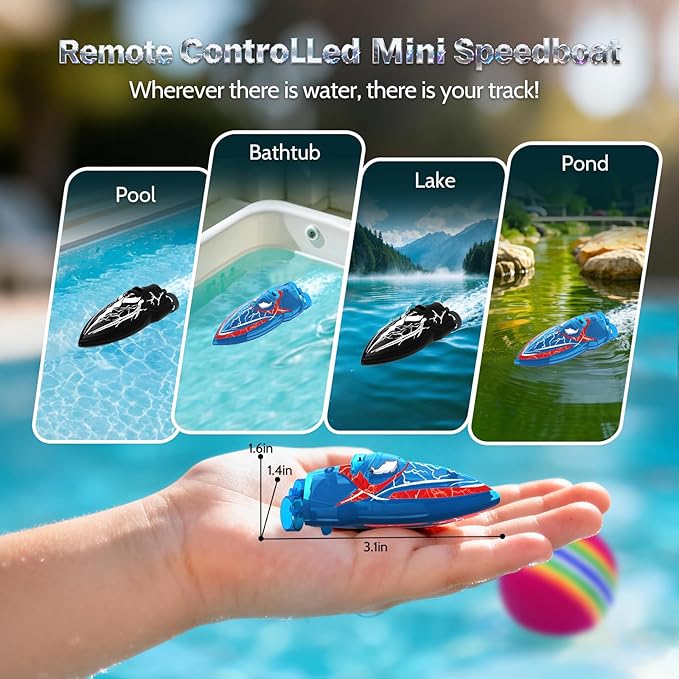 2-Pack Mini RC Boats with Floating Ball – 2.4GHz Remote Control Boats for Pools & Lakes 2 Speeds Auto Flip Waterproof Low Battery Alert for Kids & Adults