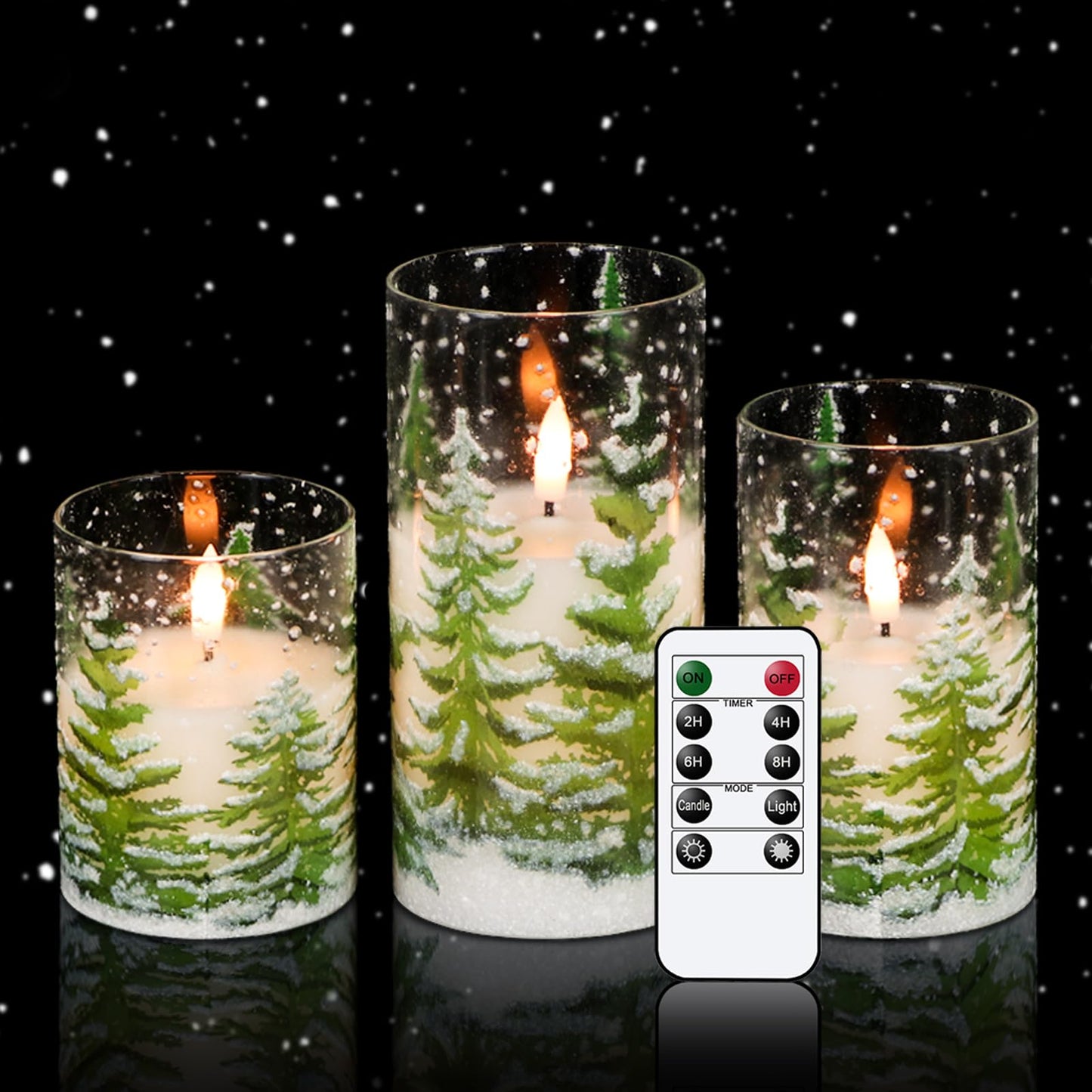 Lasumora Glass Flameless Pillar Candles with Remote Timer, LED Christmas Tree Candles, Battery Operated Real Wax Flickering Candle 3D Wick for Home Décor Christmas Gifts, 3x4/5/6 inches