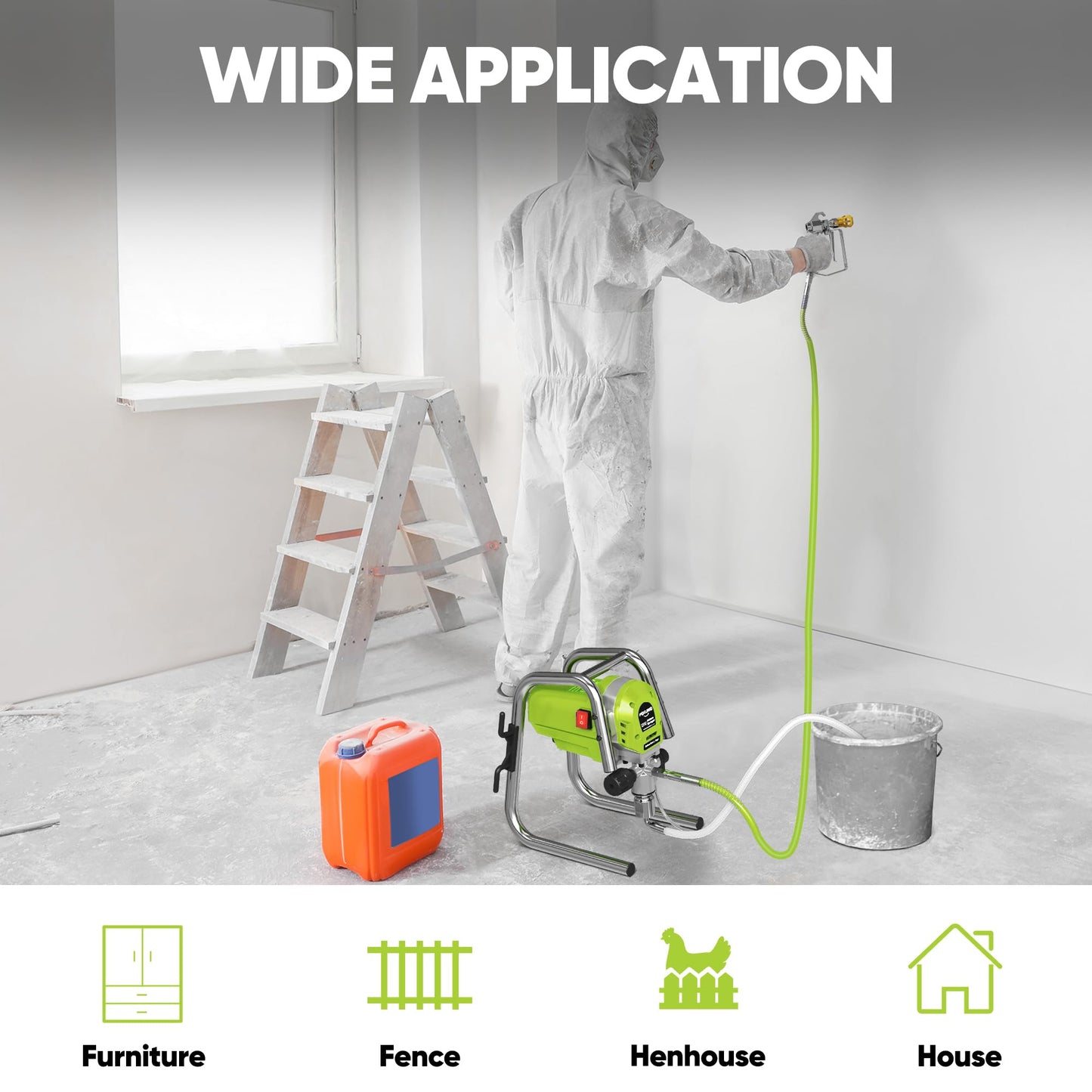 1200W Airless Paint Sprayer, 3300PSI High Efficiency Paint Sprayer Gun, Thinning-Free, with Extension Rod, Stand Airless Sprayer for Home Interior & House Exterior, Green