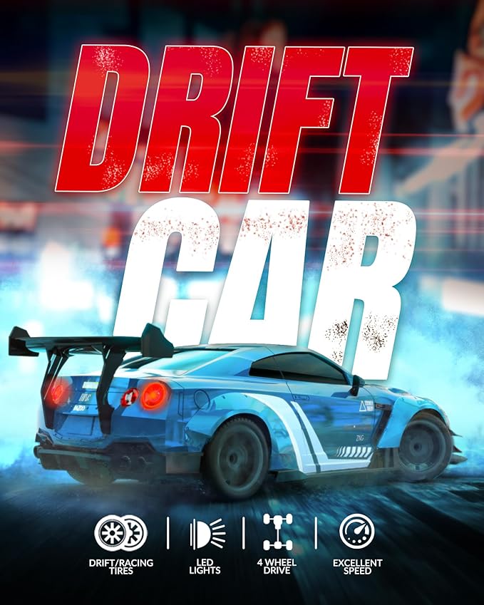 RACENT RC Drift Car 1:20 Scale Remote Control Car with LED Lights 2.4GHz 20KM/H 4WD High Speed RC Vehicle Racing & Drifting Tires Two Batteries Toy Idea Gift for Adults Boys Girls and Kids (B