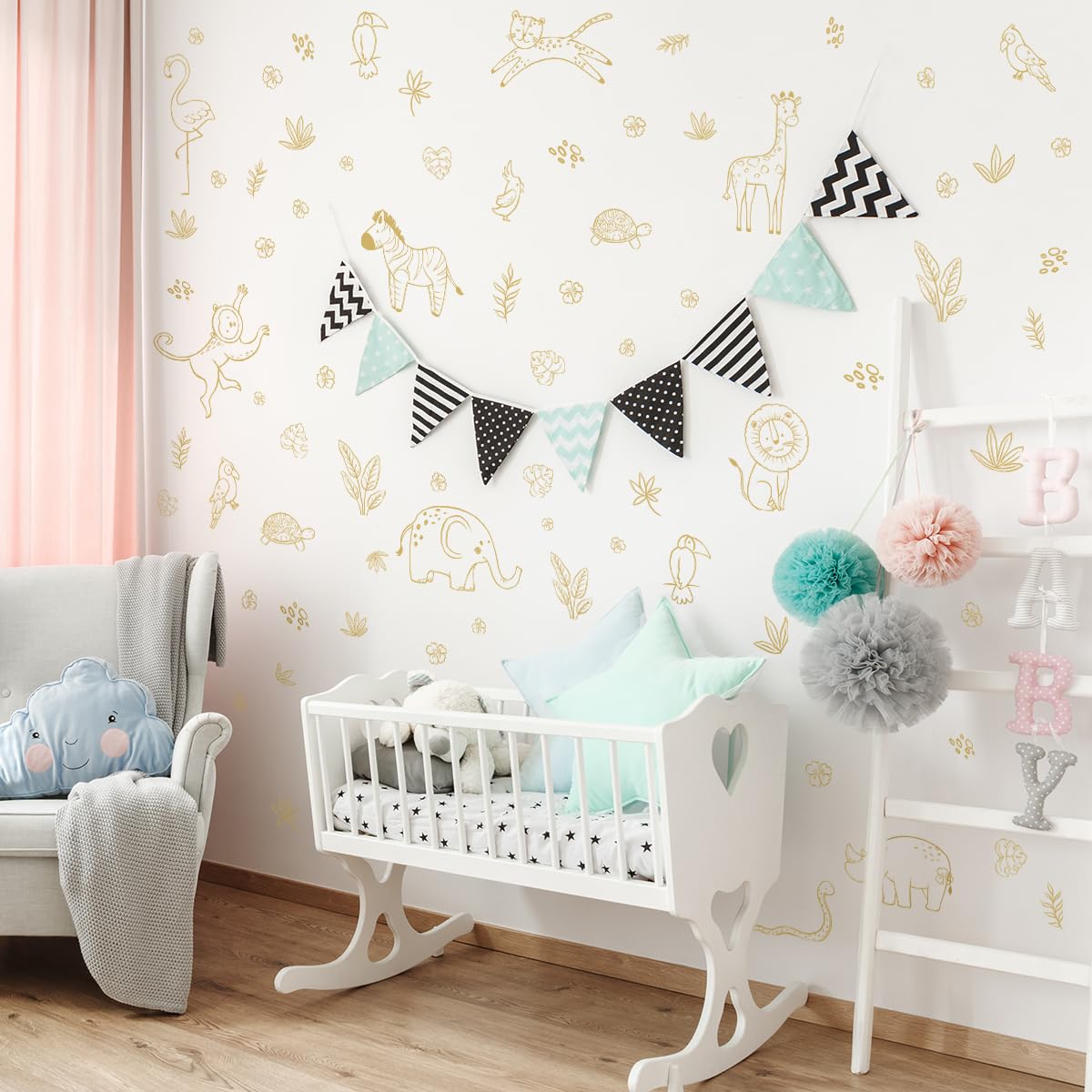 Jungle Animals Wall Decals, Jungle Theme Removable Wall Sticker,Lion Cheetah Toucan Elephant Giraffe,Nursery Decor Playroom Bedroom Classroom Wall Decoration.