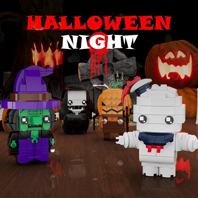 Halloween Pumpkin Ghost Witch Devil Building Blocks Kit for Kids Halloween Bricks Figures Set Toys Gifts for Kids Party Favors Goodie Bags Stuffers Easter Basket Stuffers Boys Girls 6 up