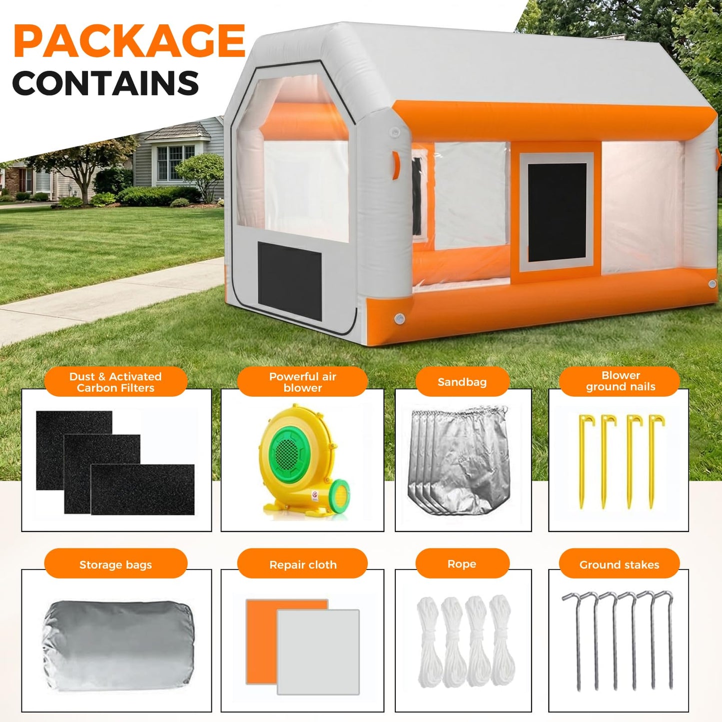 13x10x8.5ft Inflatable Paint Booth, Light Water-Resistant 210D Oxford Portable Spray Booth with 550W Blower, Professional Mobile Workshop for Car Parts, Furniture & Crafts, Dual Filtration