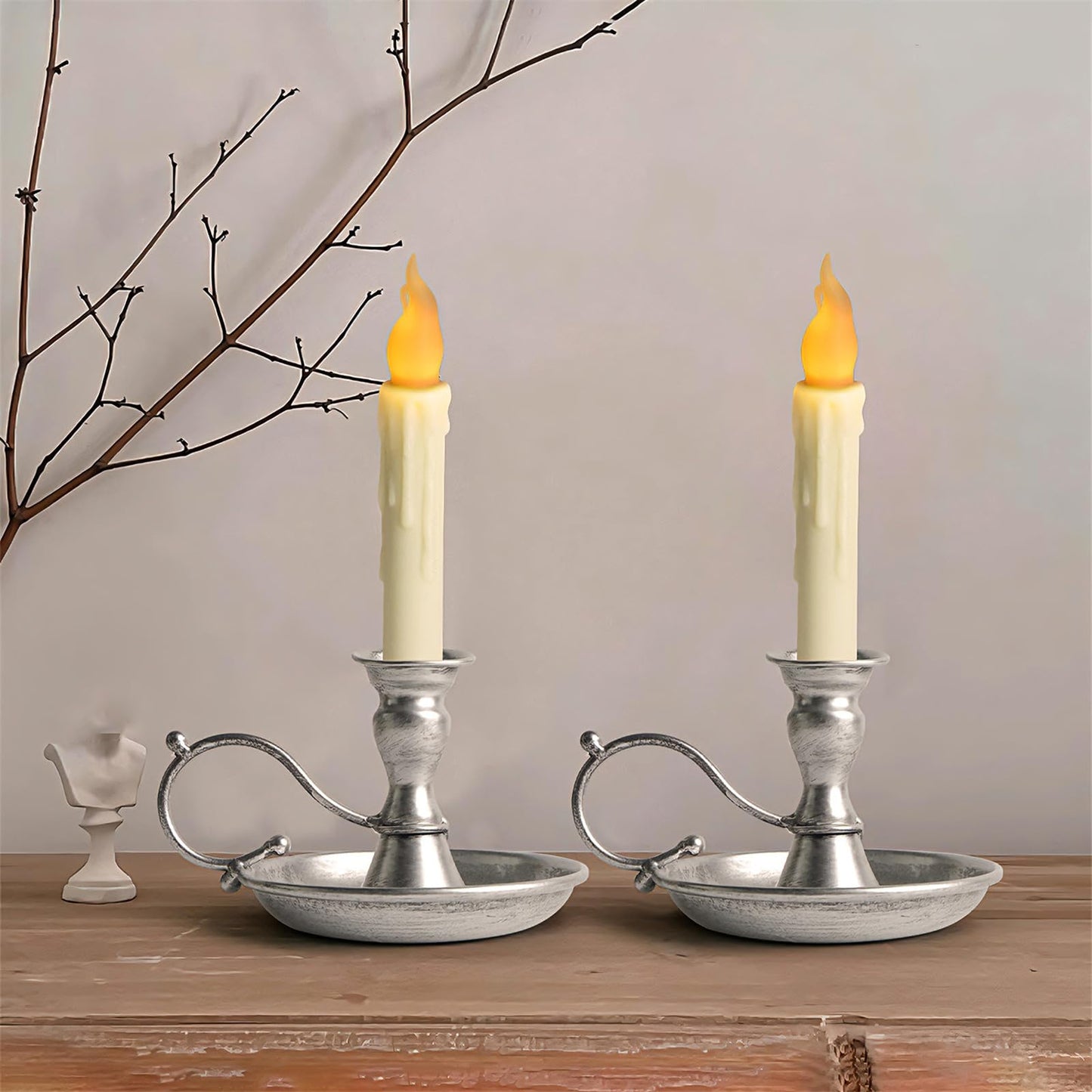 Elegant Antique Metal Holders and Flamless LED for Living Room and Special Event Decors with Secure Base Festival LED