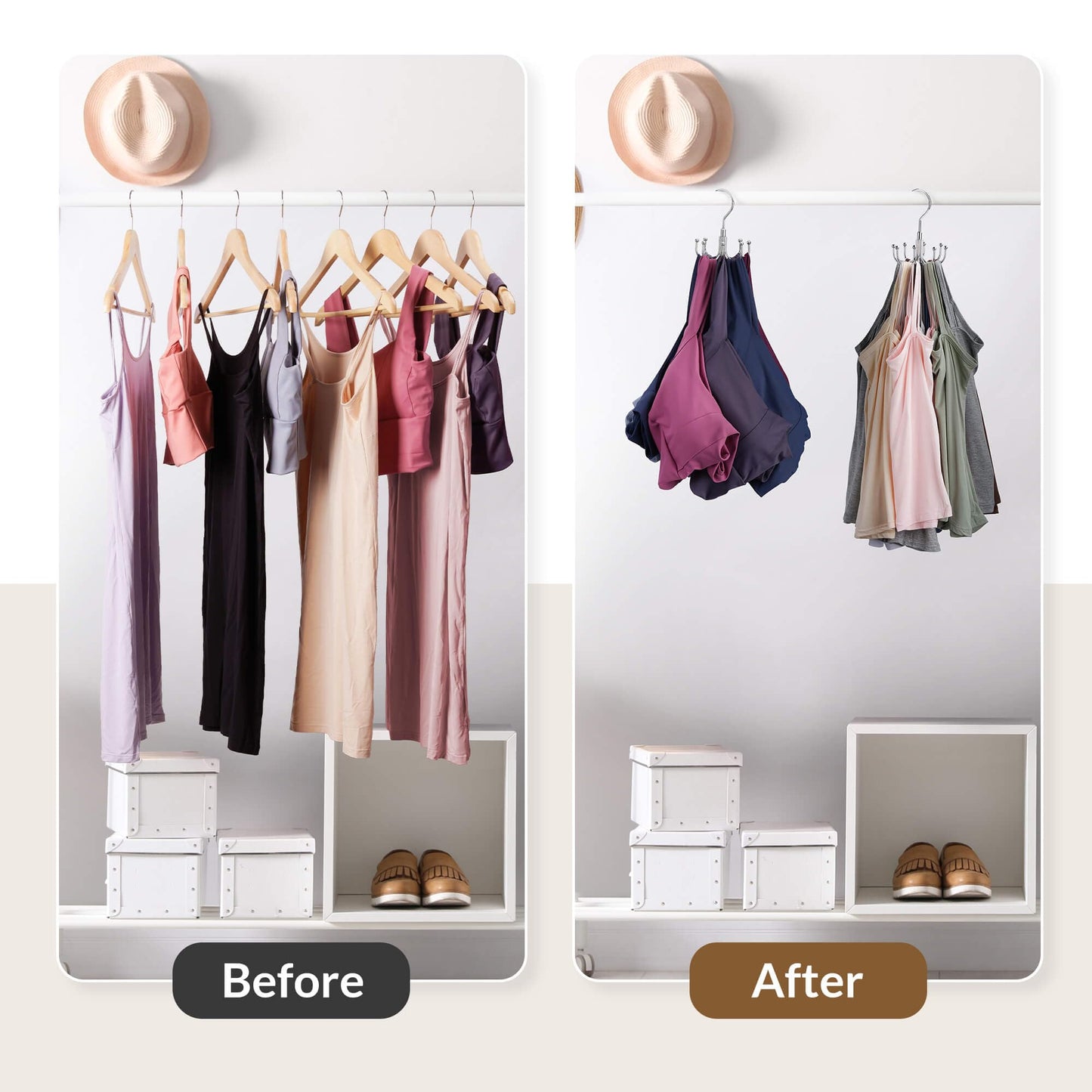 ZEDODIER Tank Top Hanger, Rotatable Bra Organzier for Closet, Max 24 Storage Capacity Sport Bra Holder, Metal Space Saving Closet Organizers and Storage, Silver