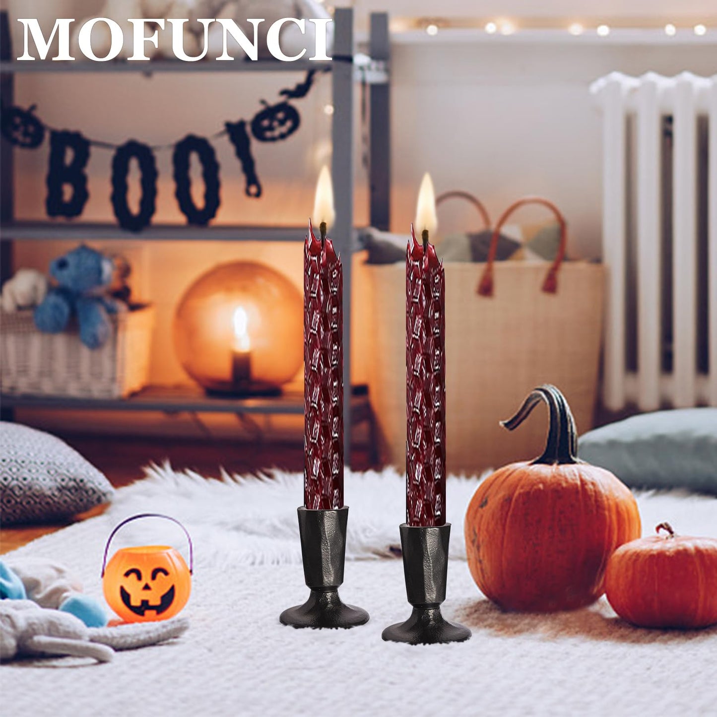 Mofunci Retro Iron Candlestick Holders Set of 2, Black Taper Candle Holders Heavy Weight, Perfect for Dining, Wedding, Party, Halloween Decor