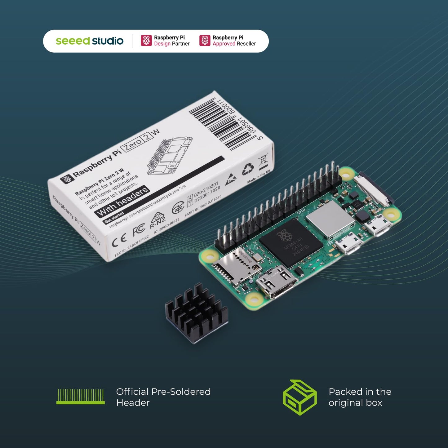 Raspberry Pi Zero 2 WH Kit, Official Pre-Soldered Header, Heatsink, USB Cable, HDMI Adapter (with Quad-core CPU,Bluetooth 4.2,BLE,onboard Antenna,etc.)
