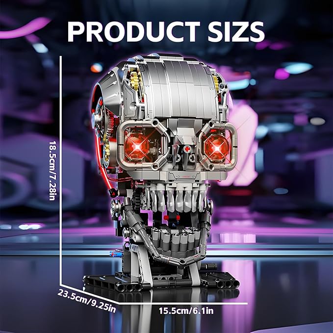 Mechanical Skull Building Block Set 3D Poseable Model with Mandibular Teeth Bite Drive can be driven by hand or motor for STEM Toys for Kids & Adults Perfect for Horror Fans & Gothic Room Deco