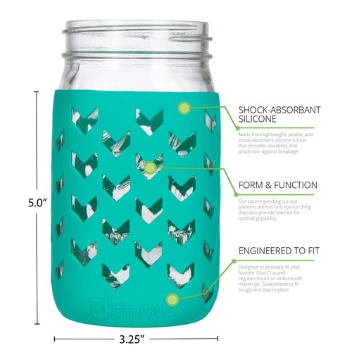 JarJackets Silicone Mason Jar Sleeve - Fits 32oz (1 quart) Jars (4, Multicolor)