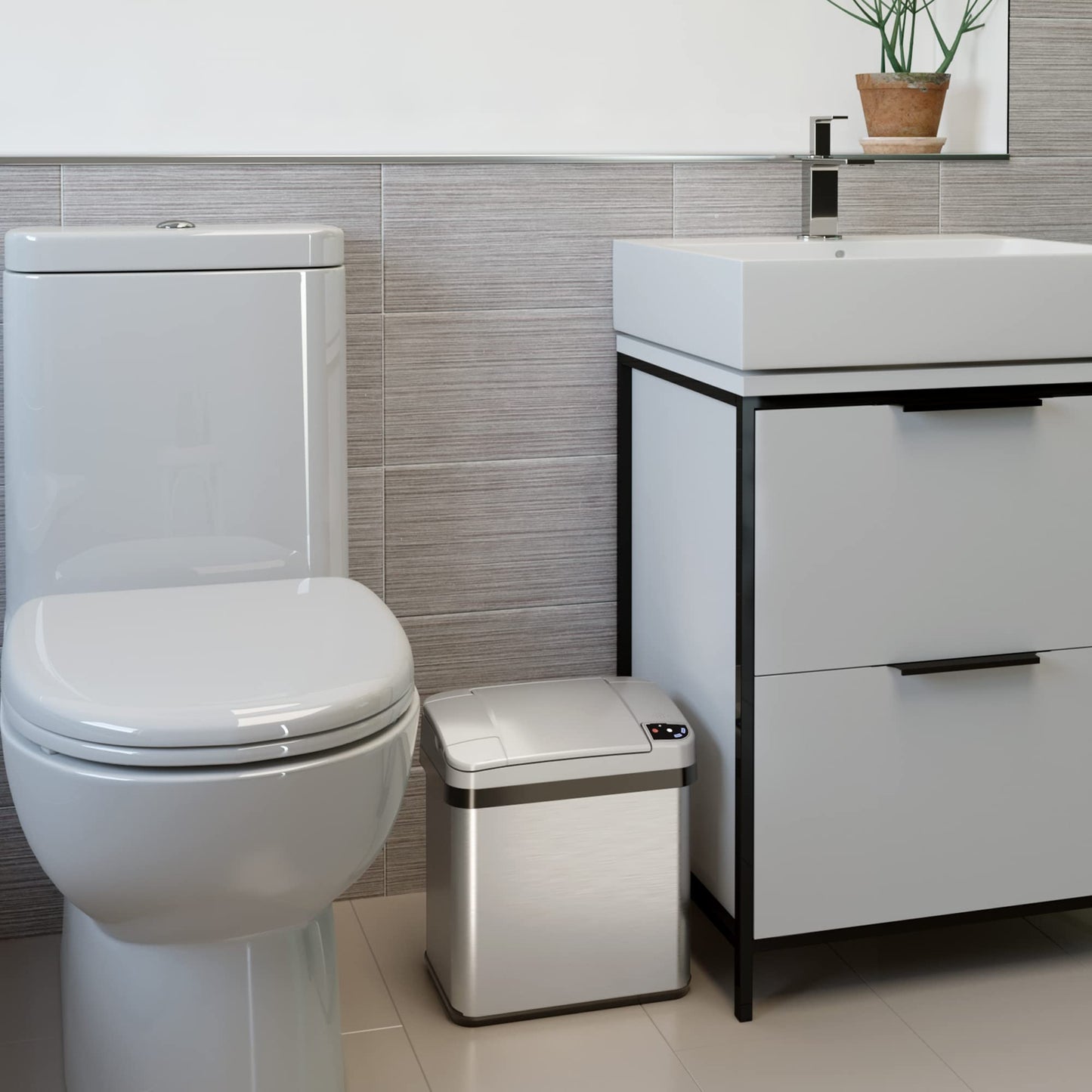 iTouchless Stainless Steel Trash Can, Touchless Sensor Lid, Odor Filter and Fragrance, 2 Gal