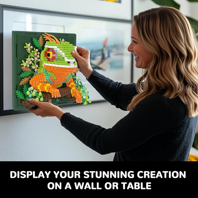Chameleon Animal 3D Wall Art Micro Mini Building Blocks Set Unique Home Wall Decor or Table Display No Compatible with Lego Ideal Gift Toy for Adults & Boys Girls 14+ (1376 PCS)