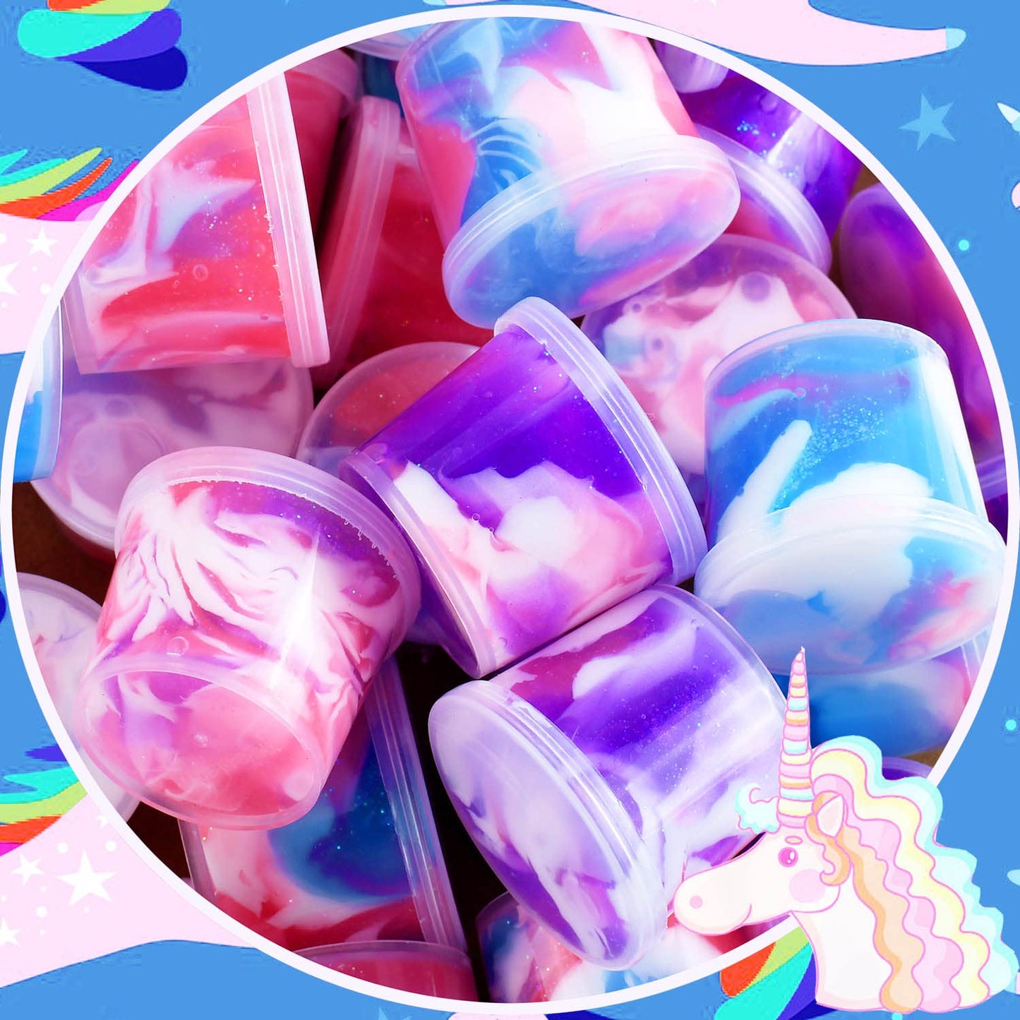 24 Pack Unicorn Galaxy Slime, Party Favor for Kids Girls & Boys, Adults, Non Sticky, Stress & Anxiety Relief, Wet, Super Soft Sludge Toy Easter Basket Filler
