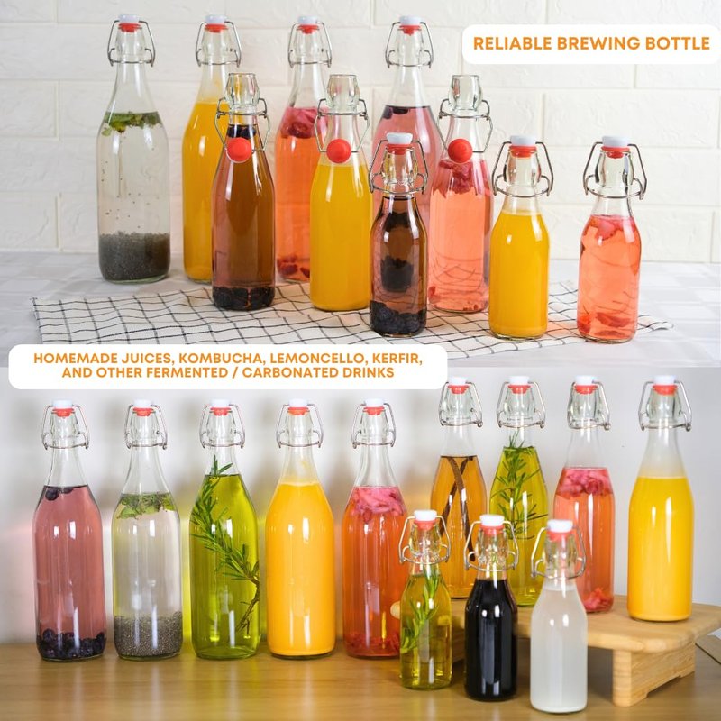 FastRack Swing Top Glass Bottles |8.5 oz – Pack of 6 | Clear, Flip Top Glass Bottles for Home Brewing, Carbonated Drinks, Kombucha, Fermentation, Water | Food Grade – ECO Friendly