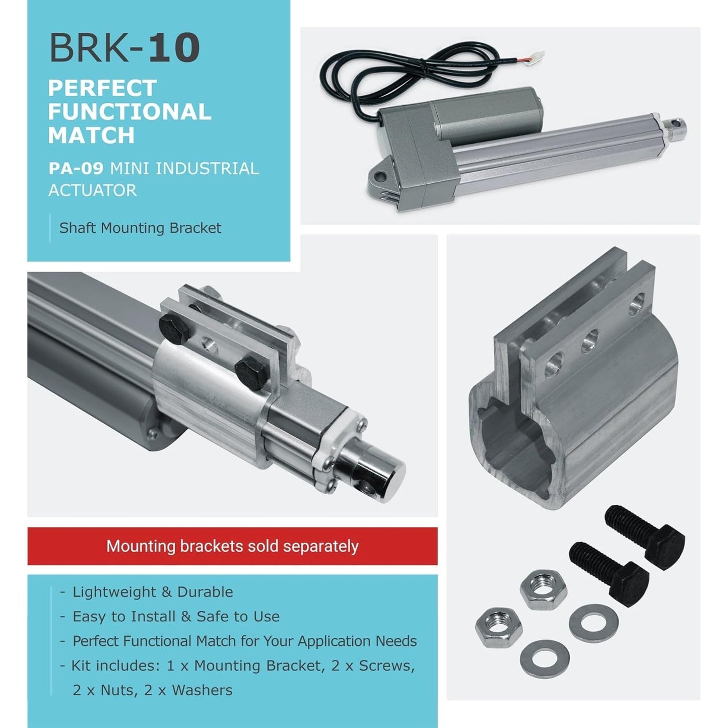 Progressive Automations 12V Industrial Linear Electric Actuator - 6 inches, High Force 330 lbs, Stainless Steel Rod, Brushed DC Motor, Durable Stroke for Marine, Automation, Robotics, PA-09-6-330