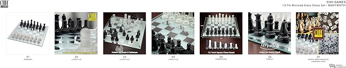 Avant-Garde Black Frosted Glass Chess Set with Mirror Board