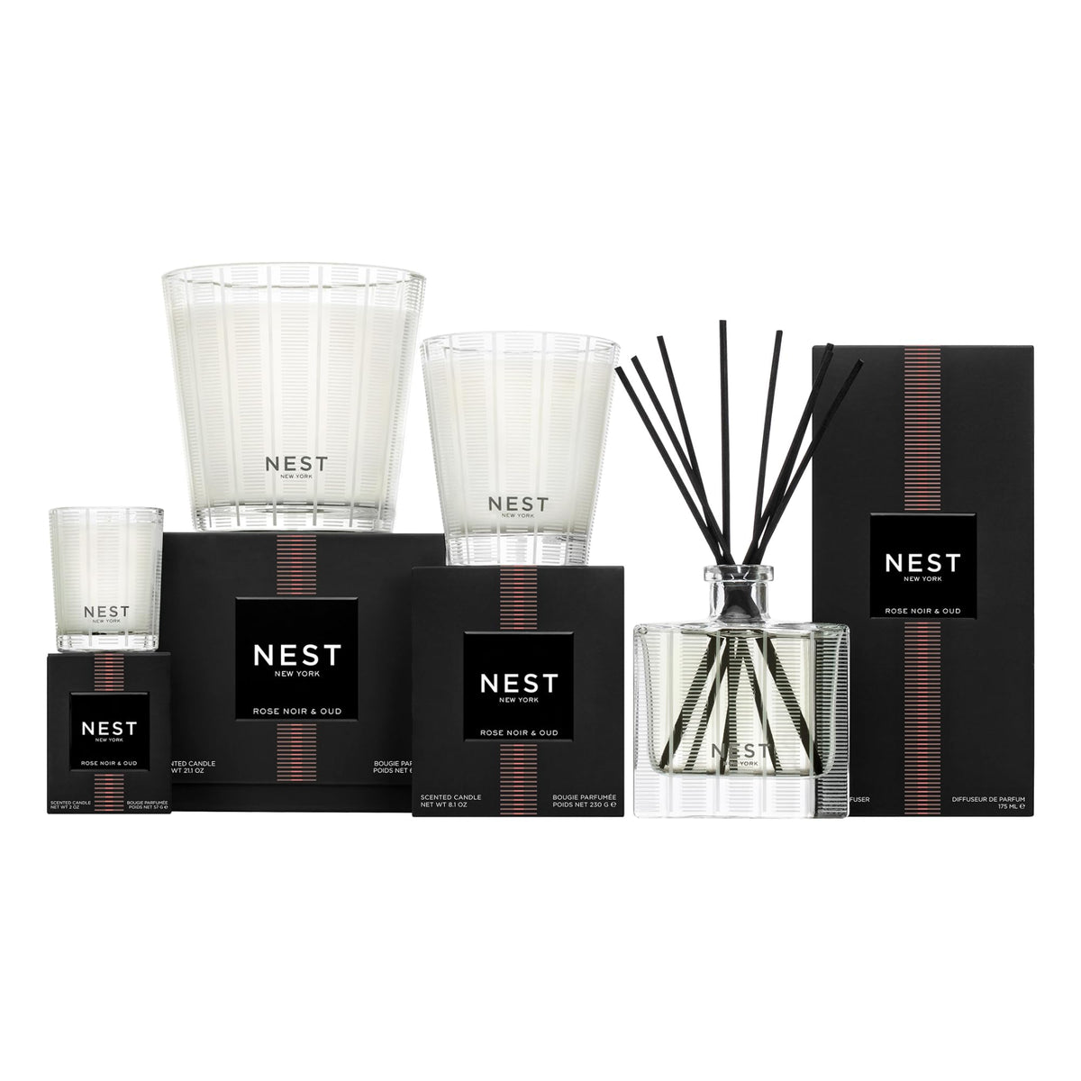 NEST New York Scented Votive Candle, Rose Noir & Oud - 2 oz - Up to 28-Hour Burn Time - Reusable Glass Vessel