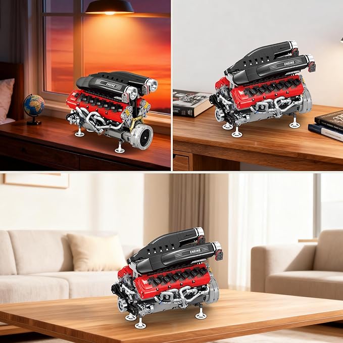 Reobrix V12 Engine Building Kit for Adults 65° V-Angle Supercar Engine Model with Motor Precision Mechanical Model Engines Kit for Display & Collection STEM Gift for Car Enthusiasts