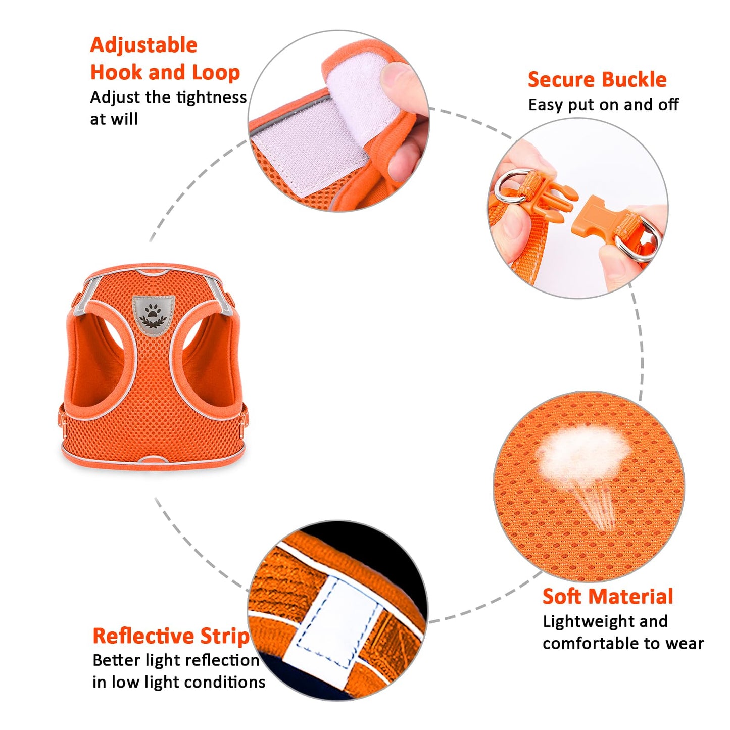 Dog Harness and Leash Set for Walking, Escape Proof Vest Harness with Soft Mesh, Adjustable Strap, Reflective Strips for Kitten Cats and Puppy Dogs