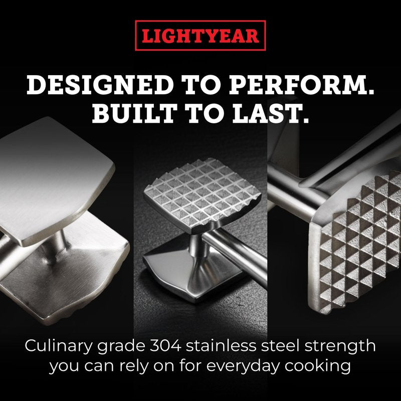 Lightyear Meat Hammer 304 Stainless Steel Meat Tenderizer Tool, Kitchen Mallet for Cooking, Ice Cracking, Shellfish Prep, Crush Spices and Nuts with Ease - All Metal Food Hammer for Daily Use